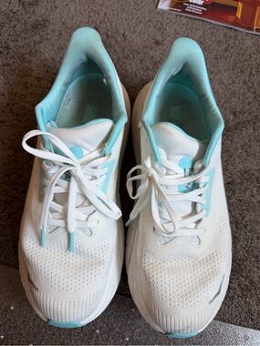 Hoka Women's White and Teal Lace-Up Sneakers